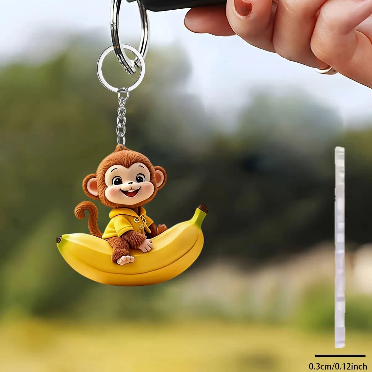2D Yellow Monkey Acrylic Pendant, Car Hanging Ornament & Keychain, Durable Wallet Accessory