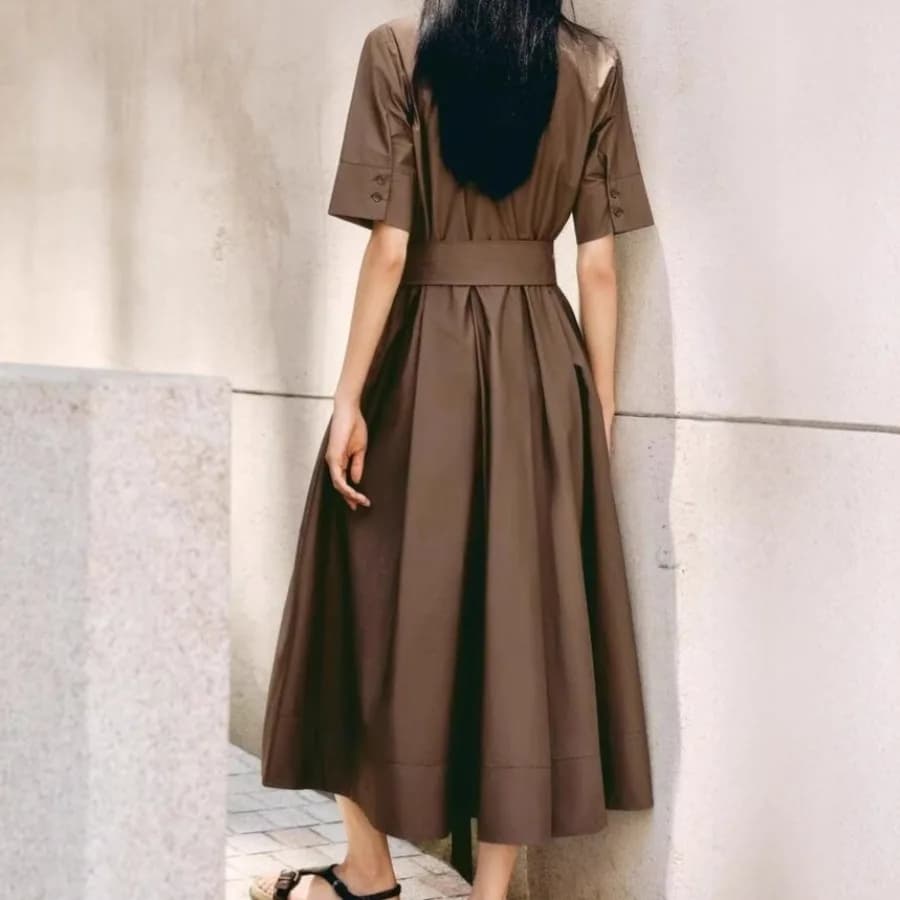 【Nuovo stile】Nuovo abito da donna, cintura alla francese, vita aderente, popeline, righe blu, abito chemisier a maniche corte