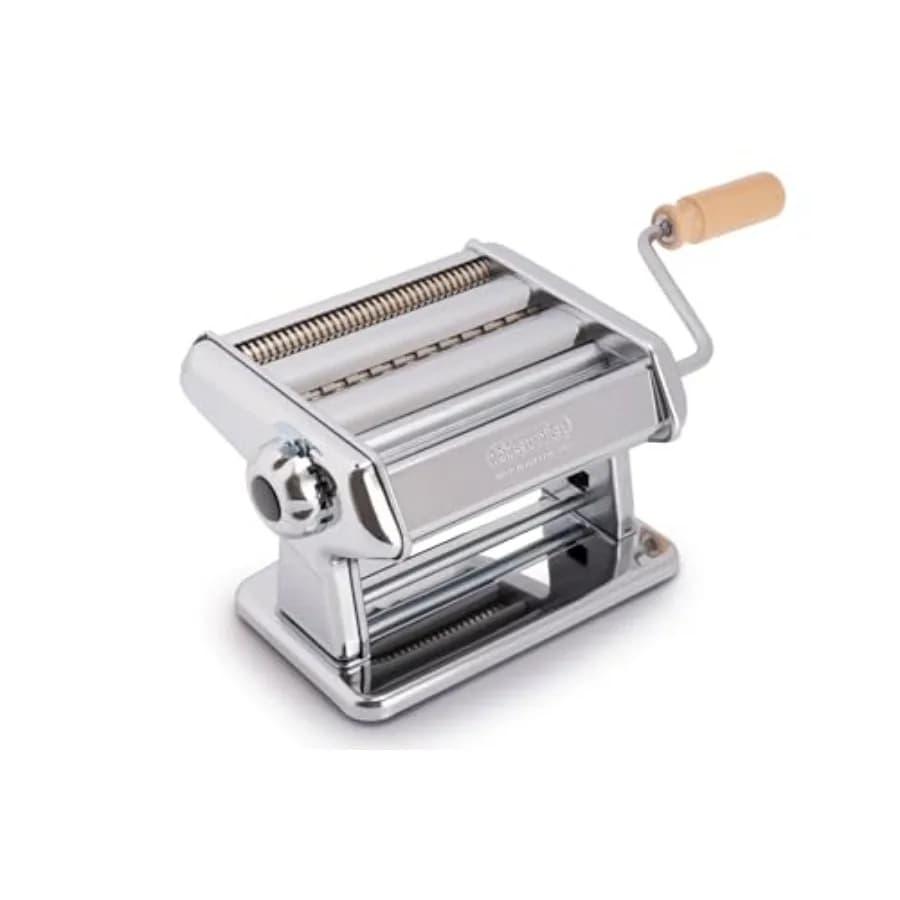 Macchina per pasta Titania - 100% Made in Italy - Costruzione in acciaio resistente con rullo manuale e manico in legno - Tagliapasta