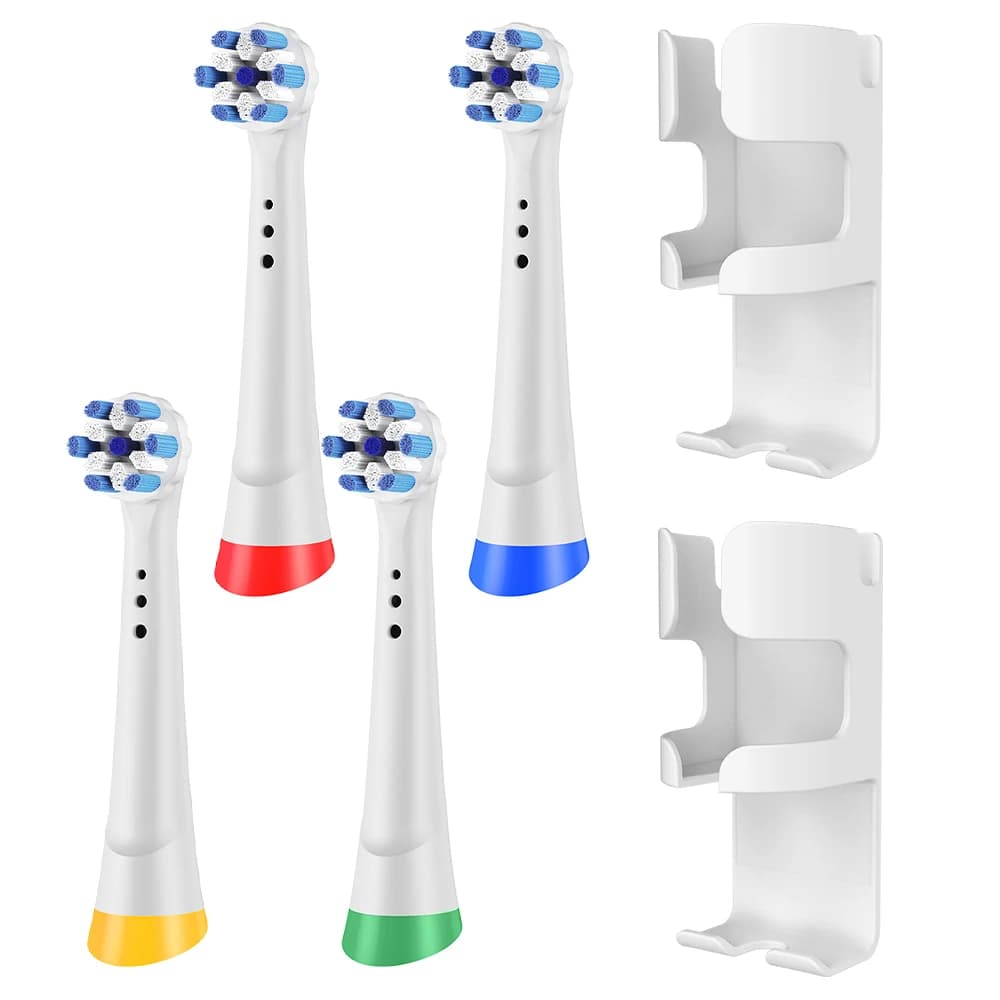 4 Testine di Ricambio e 2 Supporti da Parete per Spazzolini Compatibili con Spazzolini Elettrici Oral B iO 2/3/4/5/6/7/8/9/10