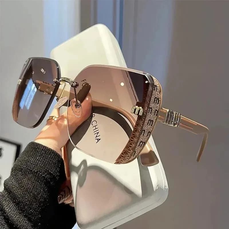 Cut Edge Sunglasses For Women Gradient Tea Half Frame Fine Glitter Light Luxury Letter Design New Hot Selling Fashion Accessory