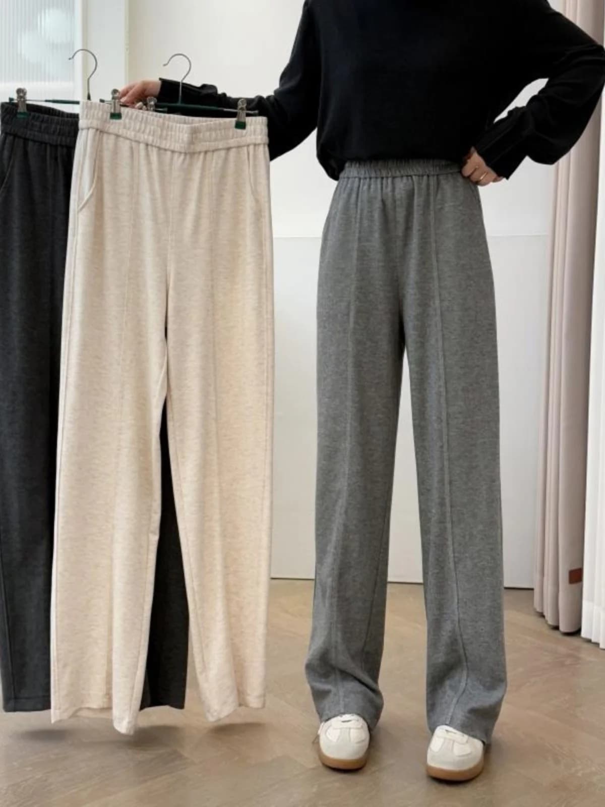 Spring Autumn plus Size High Waist Slimming Soft Casual Pants Loose Meat Concealing Straight Leg Floor-Length Pants