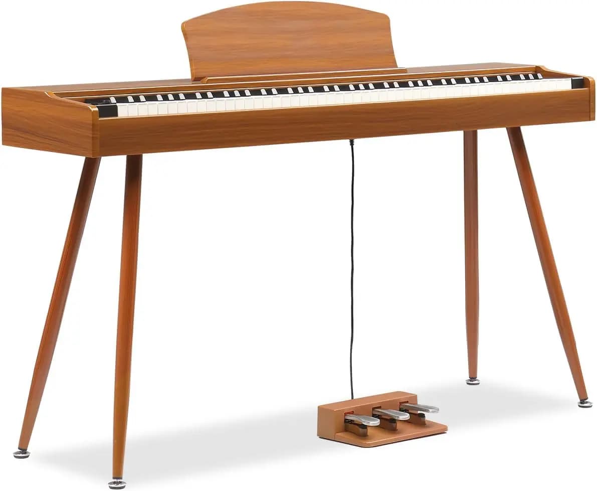 Weighted Action 88-Key Digital Piano with 3-Pedal Unit, Removable Music Stand, Stereo Headphones, Compact Design, and MIDI Connectivity (Natural)