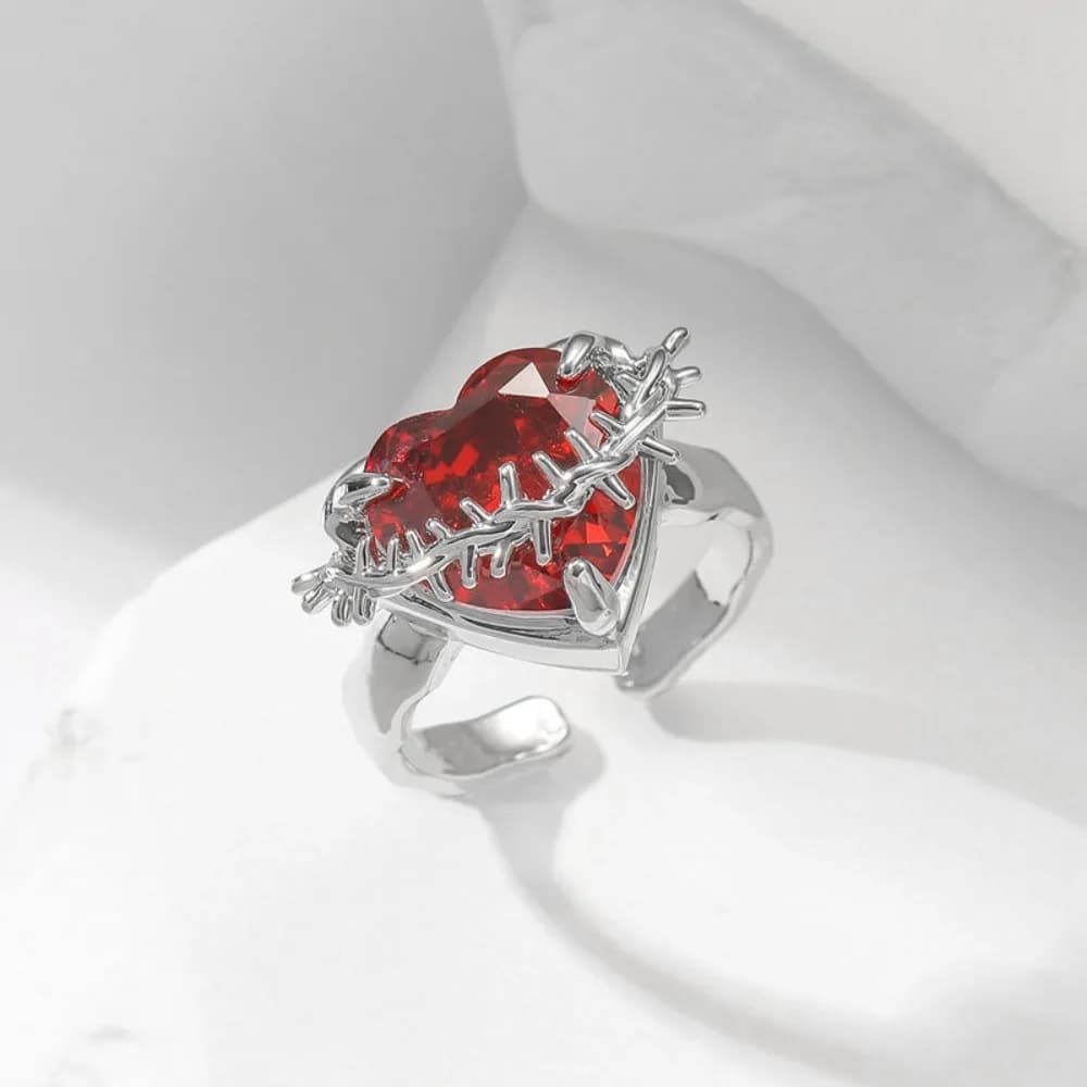 Anello aperto a forma di cuore con spina stile scuro, anello per dito indice personalizzato a forma di cuore dolce e fresco, gioielli di design di nicchia