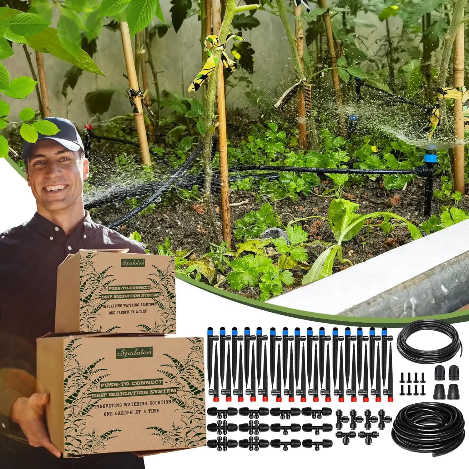 Sistema di irrigazione automatico a goccia per giardino, kit microirrigazione con ugello regolabile