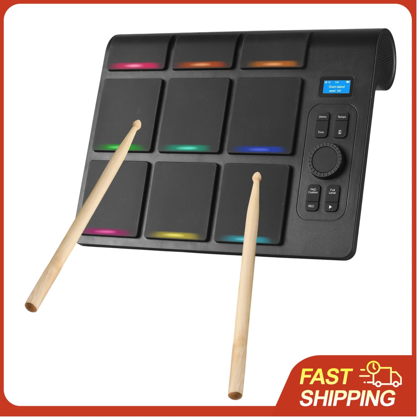 Set di Batteria Elettronica a 9 Pad con Pedali, 16 Suoni, Altoparlanti Integrati, USB MIDI per Principianti e Pratica Domestica