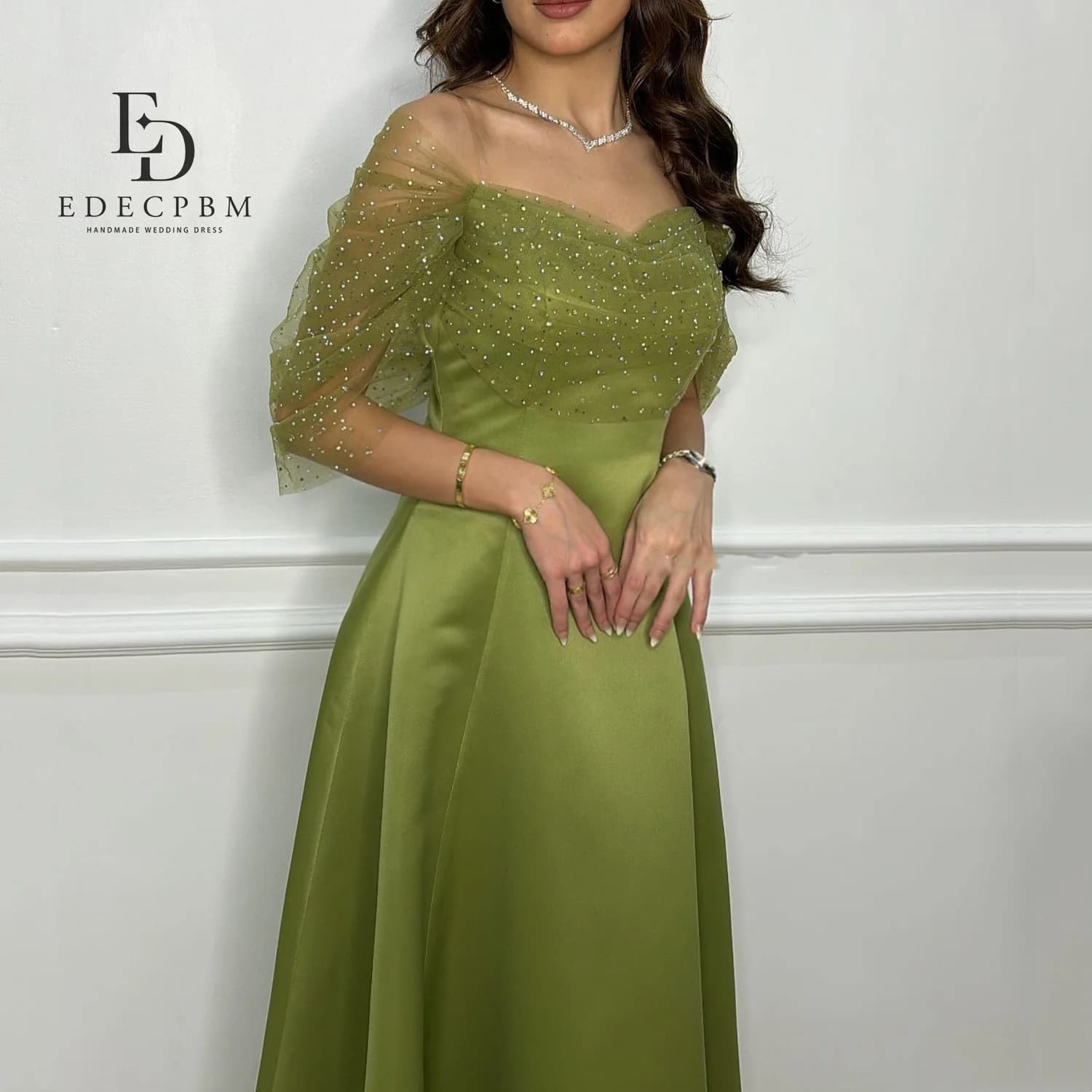 EDECPBM Abiti da festa eleganti personalizzati per occasioni speciali Abiti da sera di lusso 2025 Donna Verde Raso Prom