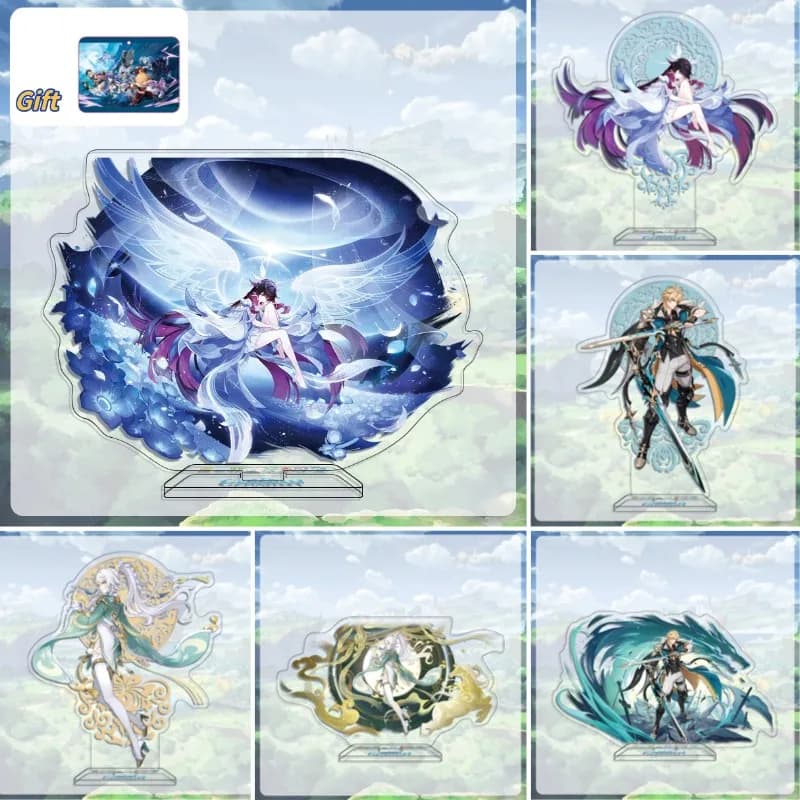 Genshin Impact Nuovo Anime Statuetta Acrilica con Supporto, Due Forme: ZIBAI, Columbina, Flins, Durin, Jahoda, Lauma, Skirk, Illuga, Supporto a Doppia Forma