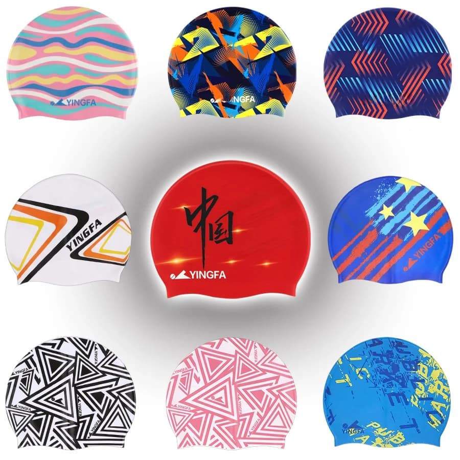 New Yingfa Swimming Head for Man, Silicone Elastic, Without Pressure on the Head, with Printing, for Long Hair, Eye Protection, Waterproof, Suitable for Women