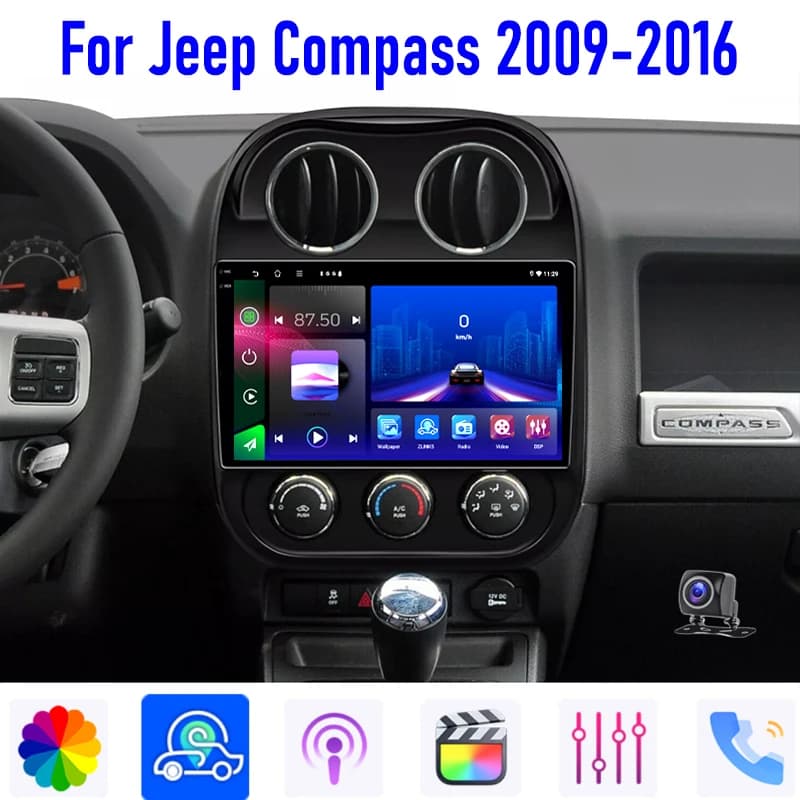 Autoradio Radio 10 ''Per Jeep Compass Patriot 2010-2016 Wireless Apple Carplay Android 13 Auto Mappa Sterzo GPS WIFI Navi 4-64G