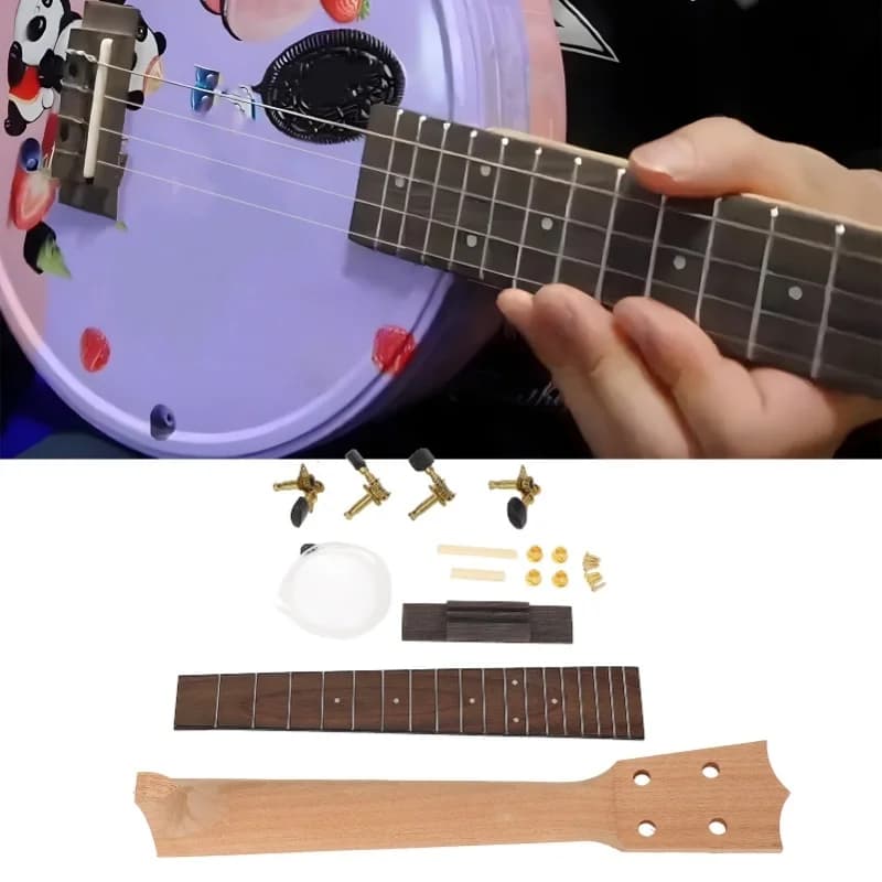 Kit per manico di ukulele, manico in palissandro, tastiera, set di pomelli e ponte per la creazione artigianale