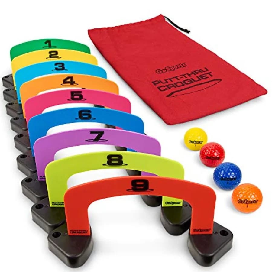 Gioco di croquet Putt-Thru - Include 9 porte, 4 palline da golf e borsa per il trasporto - Gioca a casa, in ufficio o sul green