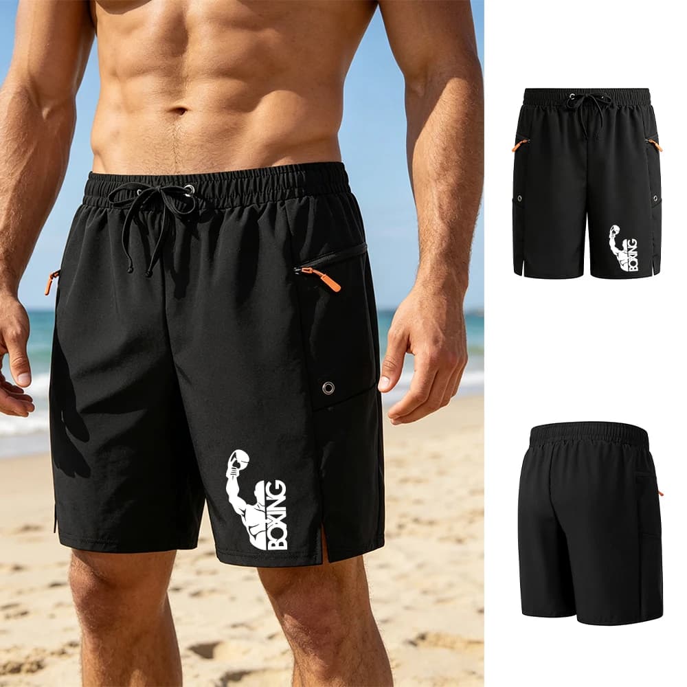 Men's Casual Beach Pants Boxer Print Quick Drying Breathable Summer Outdoor Fitness Cycling Running Knee Length Shorts