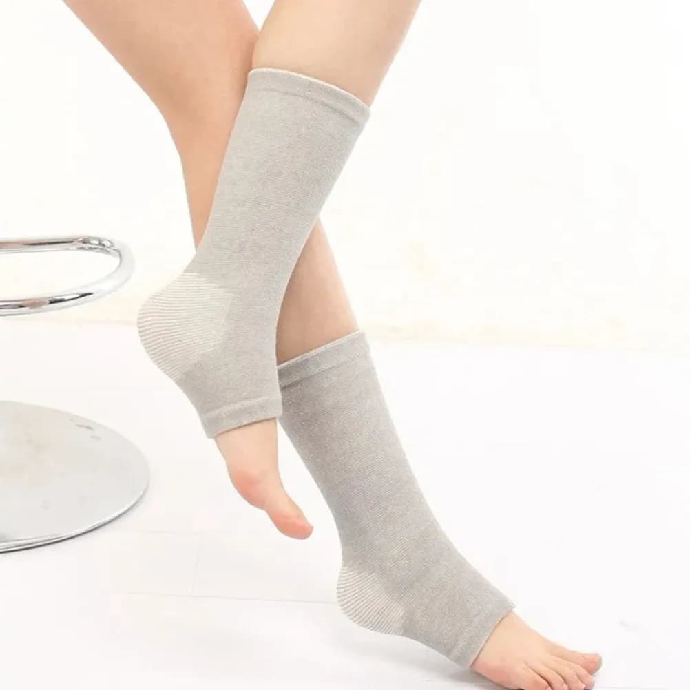 1 paio di supporti per caviglie sportivi, maniche a compressione, protezione stabile, traspirante, elastica, lavorata a maglia, grigia, per basket, calcio, corsa