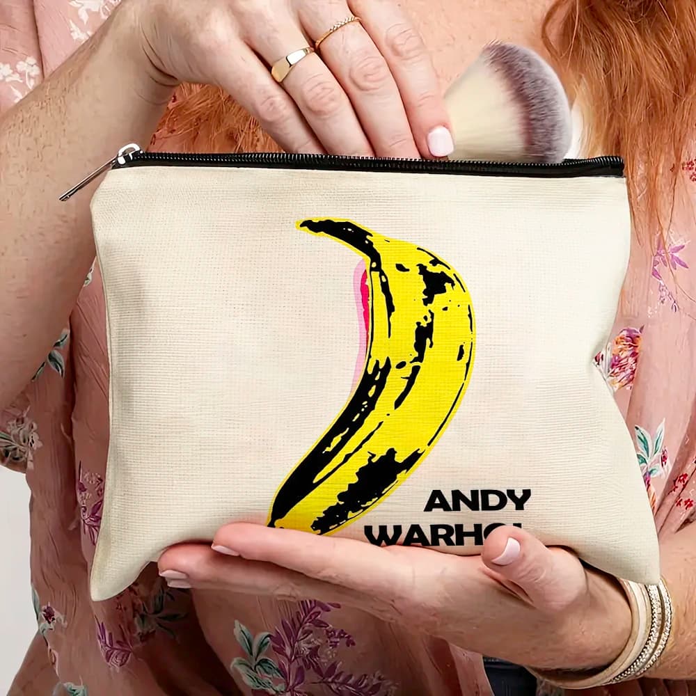 Andy Warhol Cat Banana Borse per il trucco da donna Doppia stampa Borsa per cosmetici da donna Organizer Portafoglio per bambini Mini pochette per ragazza
