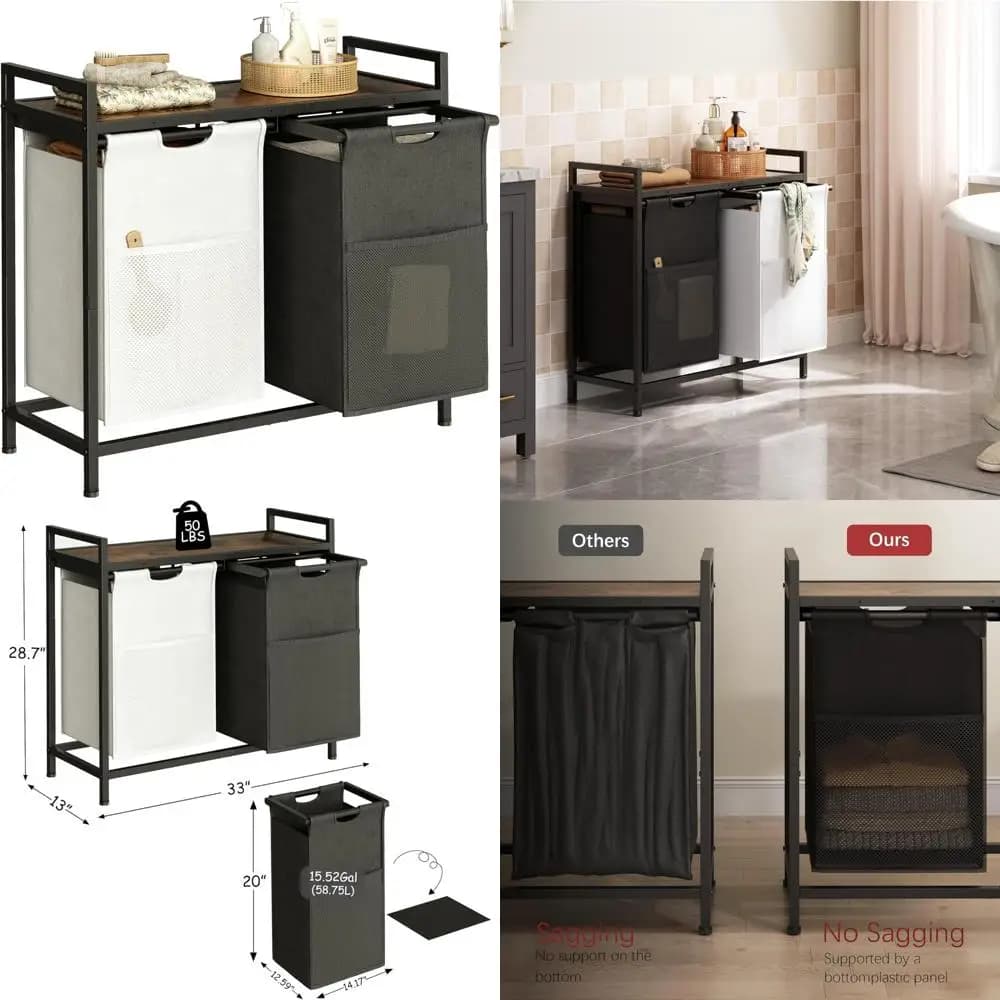 Double-section basket with removable bags and removable function for efficient sorting and storage