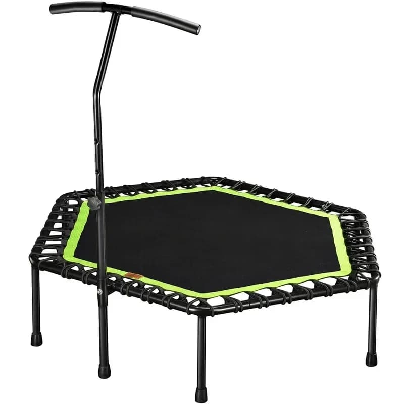 Trampolino fitness esagonale commerciale per adulti da 48 pollici con corda elastica da 53 pollici, silenzioso, con braccioli e tappeto elastico