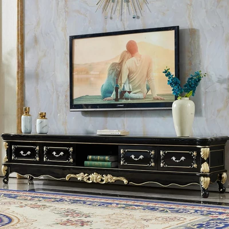 Luxury modern wooden TV cabinet, black gold living locker, monitor stand, meuble, television, living room, home furniture