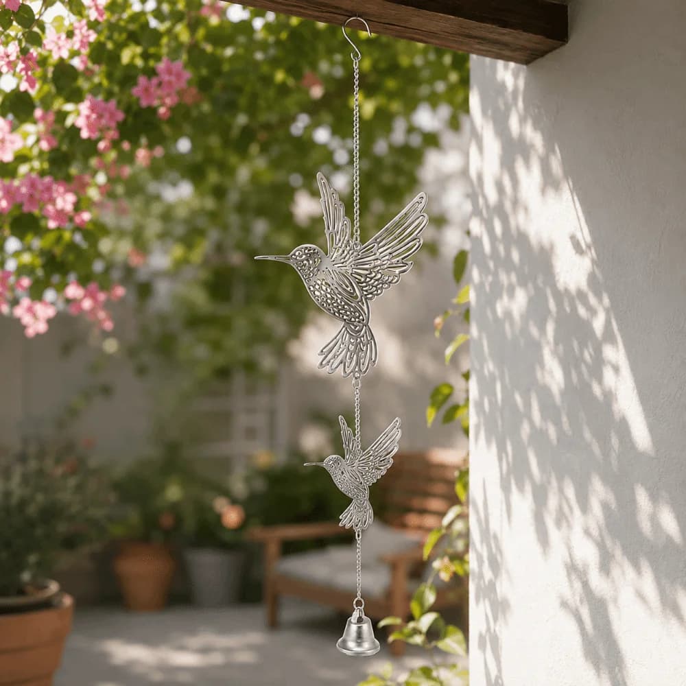Hanging Pendant Hanging Wind Chime Hollow Out DIY Sun Catcher Hummingbird Wind Chimes Garden Decor 2D Flat Metal Bird Bell Decor