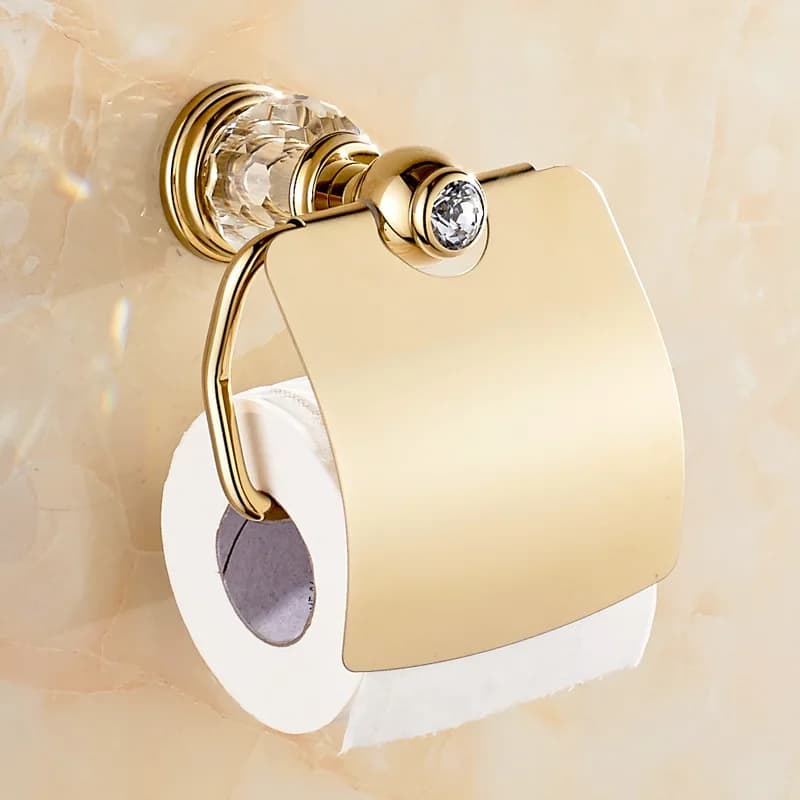 Luxury crystal brass gold paper box roll holder toilet gold/Chrome paper holder with cover tissue box Bathroom Accessories