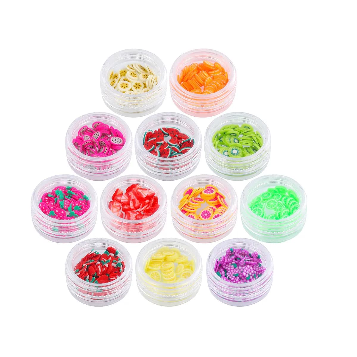 Set di 12 Pezzi di Fette di Frutta in Argilla Polimerica per Nail Art, Decorazioni Fai-da-Te per Unghie con Anguria, Arancia, Fragola, Uva