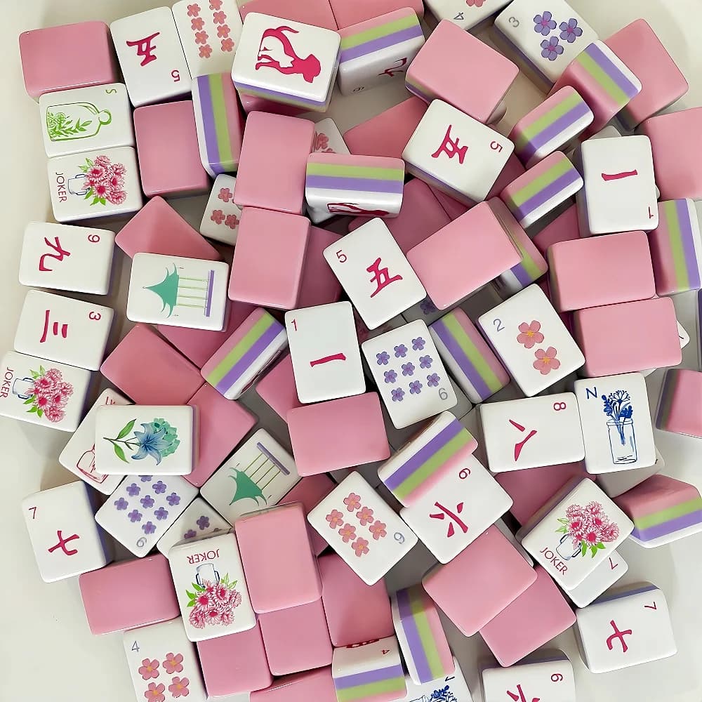 Premium American Mahjong Set 160 Acrylic Pink Tiles Engraved Luxury Travel Mah Jongg Game Set for Family Indoor Table Games