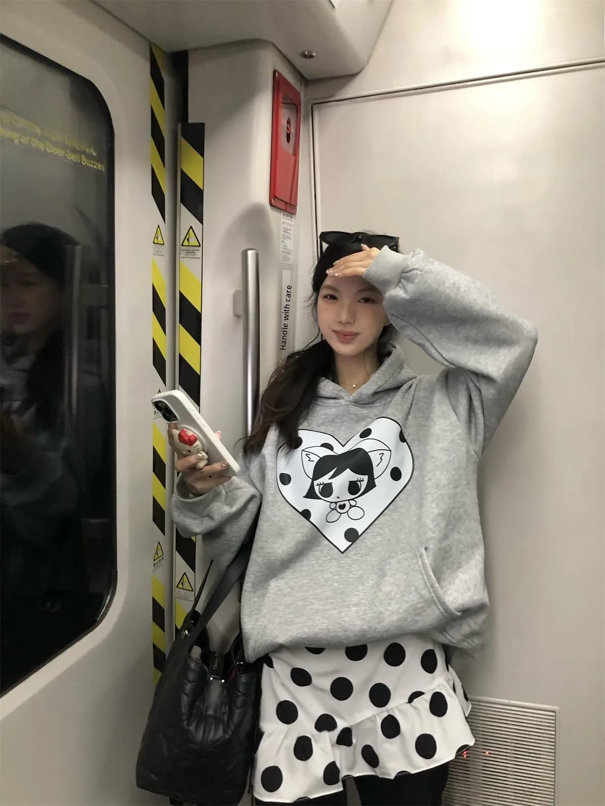 Women's Loose Fit Long Sleeve Hoodie Thickened Fleece Lined Cartoon Polka Dot Print Summer Casual Top Quality Material