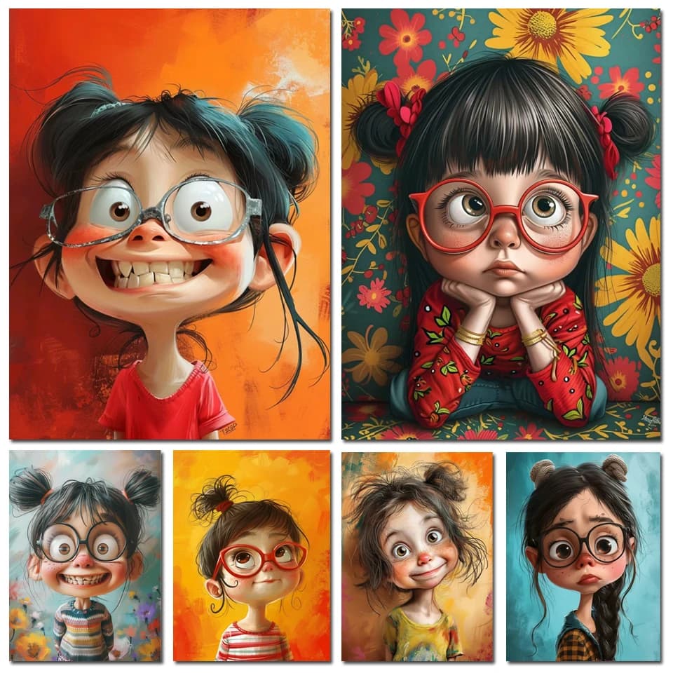 DIY Diamond Painting Cross stitch Cute Cartoon Girl Wearing Glasses Mosaic Rhinestone Embroidery Kit Bedroom Wall Decor Gift