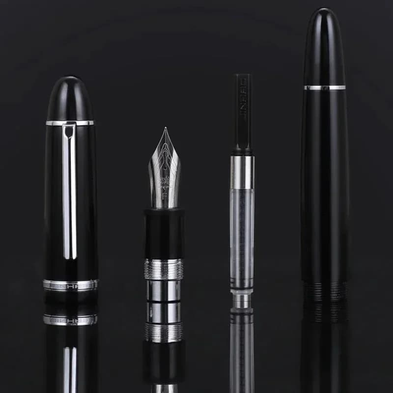 JinHao X159 Acrylic Black Fountain Pen Metal Clip Extended Fine Nib F 0.5mm Writing Office School Gifts Pens PK 9019