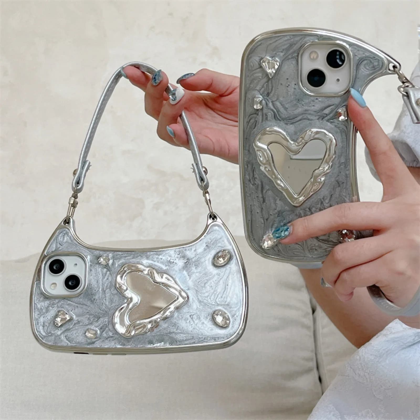 Luxury Love Heart Lady Handbag Phone Case for iPhone 15 Pro Max 14 Plus 13 12 11 XS MAX X XR 7P Glitter Texture Shockproof Cover