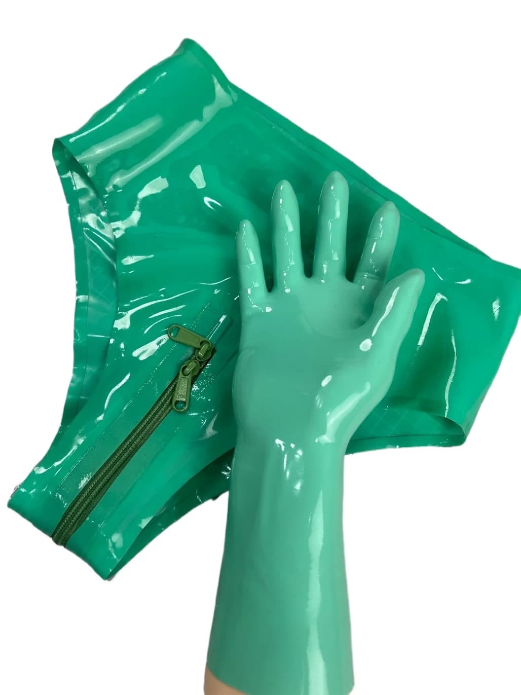 biancheria intima fetish in lattice guanti in lattice verde mutandine di gomma unisex biancheria intima a vita alta tuta con cerniera in gomma uomo donna