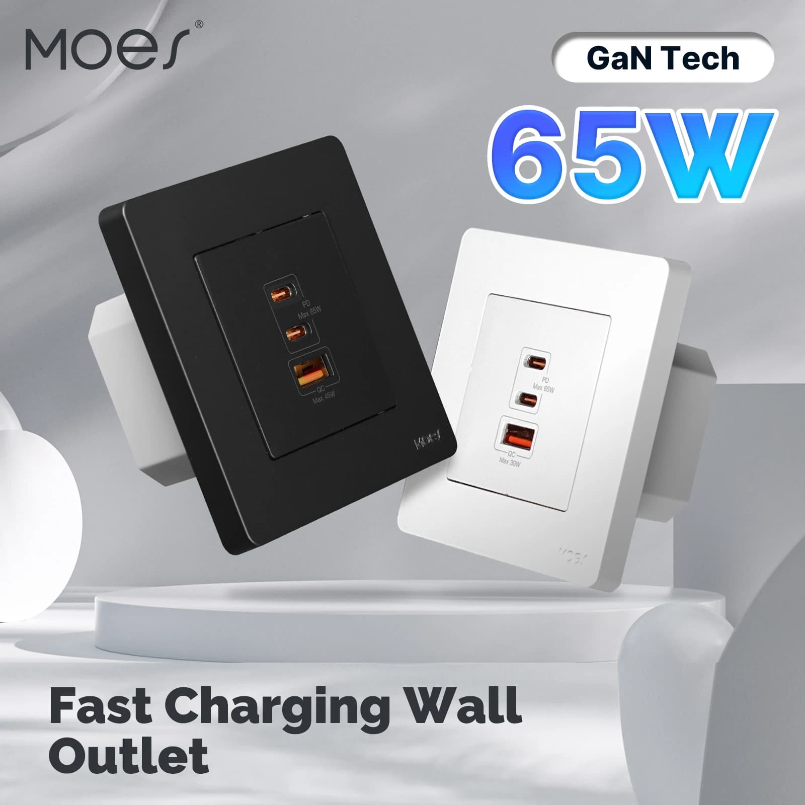 Quick Charger Star Ring GaN PD3.0 from 65 W with dual USB-C and USB-A ports, over-temperature protection, compact design for laptop, tablet, to