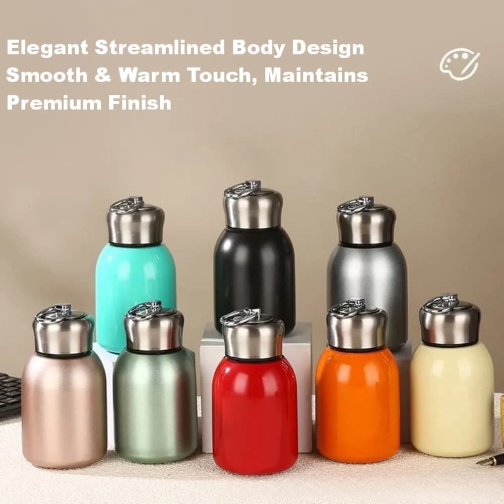 Thermos Portatile da 300ML a Doppia Parete, Mini Thermos in Acciaio Inox con Anello di Sollevamento, Tazza da Viaggio Isolata per Auto e Borsa da Donna