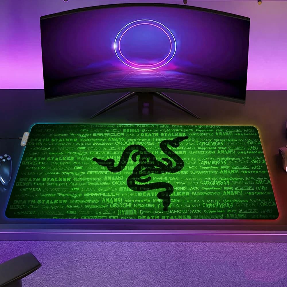 Tappetino per Mouse Moderno e Alla Moda R-RazerS, Pad LED con Retroilluminazione RGB, Micro USB, in Gomma, con Illuminazione Bordi per Gaming