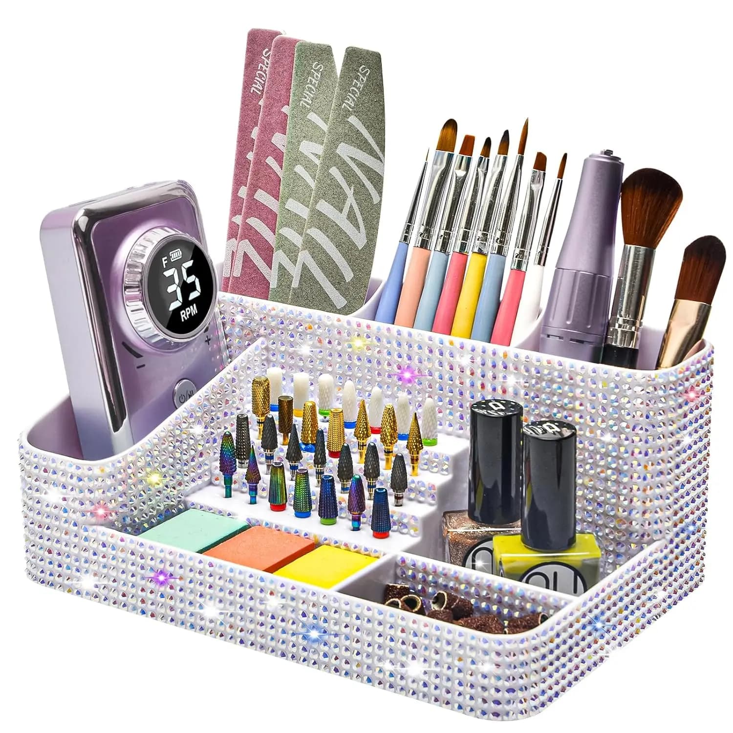 Large Capacity Clear Acrylic Makeup Organizer Multifunctional Cosmetic Storage Box Transparent Nail Art Tool Holder for Lipsticks Brushes Nail Drill Bits Manicure Supplies Vanity Desktop Display Stand Beauty Accessories Case