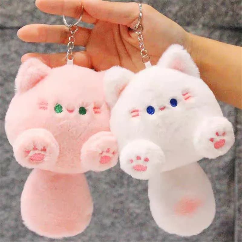 New Cute Cartoon Cat Key Chain Colorful Pink Coffee Cat Plush Pendant Creative Soft Fluffy Fashion Key Ring