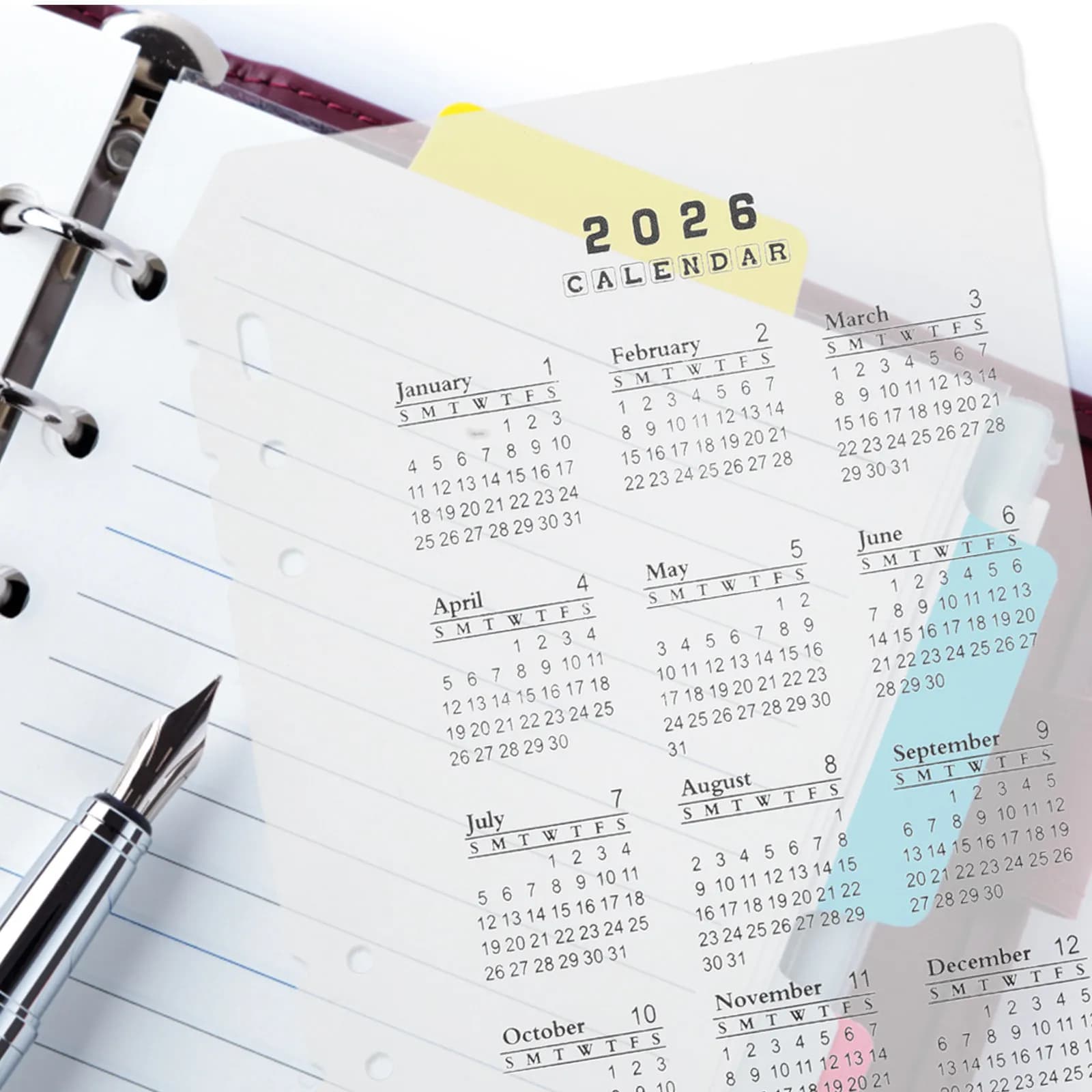 4 Pezzi 2026 Divisori in Plastica Smerigliata per Calendario, Inserti per Raccoglitori, Ricariche per Planner, Quaderni, Organizzazione Mensile, Forniture per Ufficio