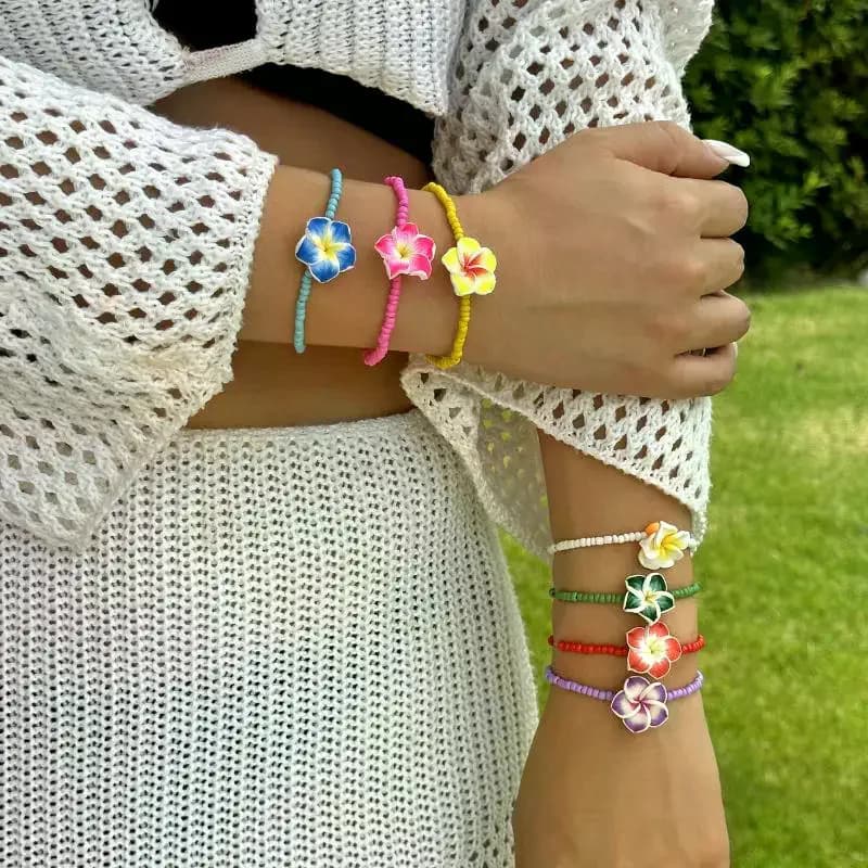 Bohemian Colorful Flower Charm Bracelets For Women Adjustable Pull String Summer Vacation Bangles Girls Party Jewelry Gift