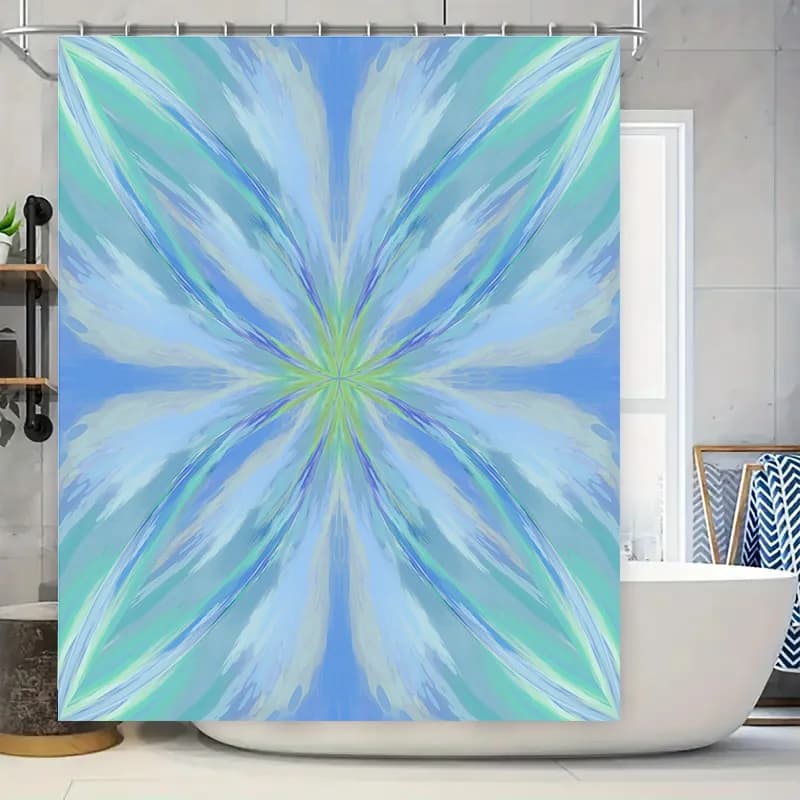 Tenda da doccia di lusso con fiori verdi blu, tappetino da bagno decorativo impermeabile, decorazione per la casa, dimensioni personalizzabili, stampato in 3D, per bagno