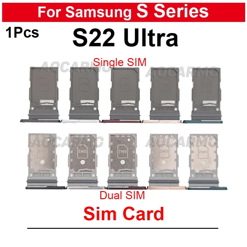 Nero Bianco Rosa Rosso Scheda SIM singola e doppia per Samsung Galaxy S22 Ultra Sim Vassoio Supporto Presa Slot Riparazione Parti di ricambio