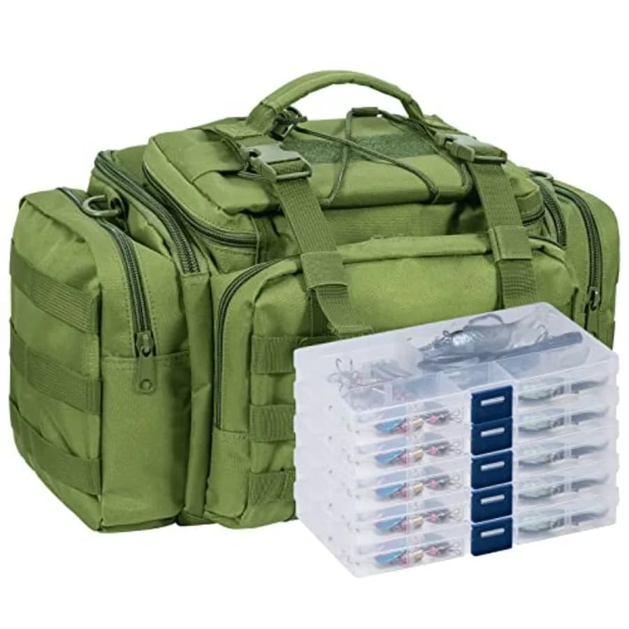 Fishing Bag with 5 Boxes and 60 Including baits, Complete Set of Spinner baits, Freshwater Fishing Kit