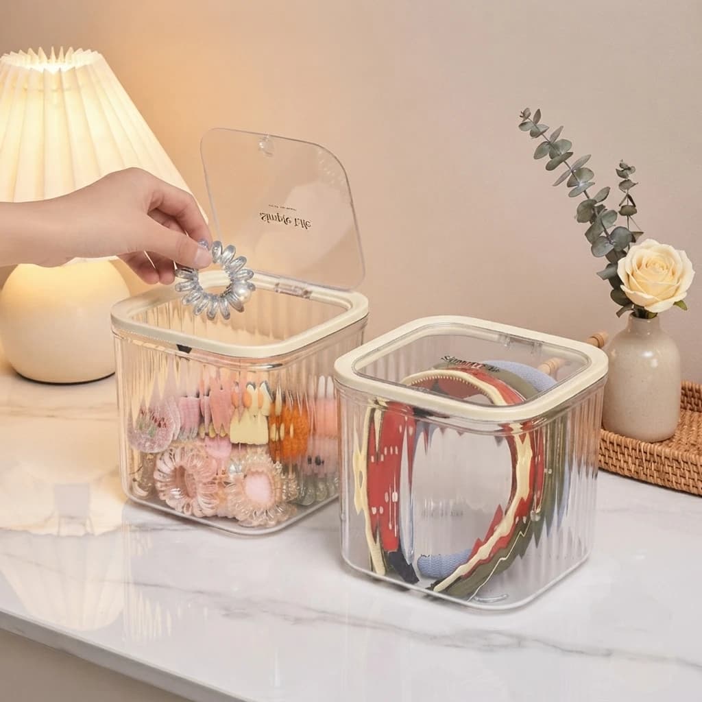 1pc Hair accessory storage box, desktop press on jewelry box, with lid, girls' rubber band headband hair clip organizing box