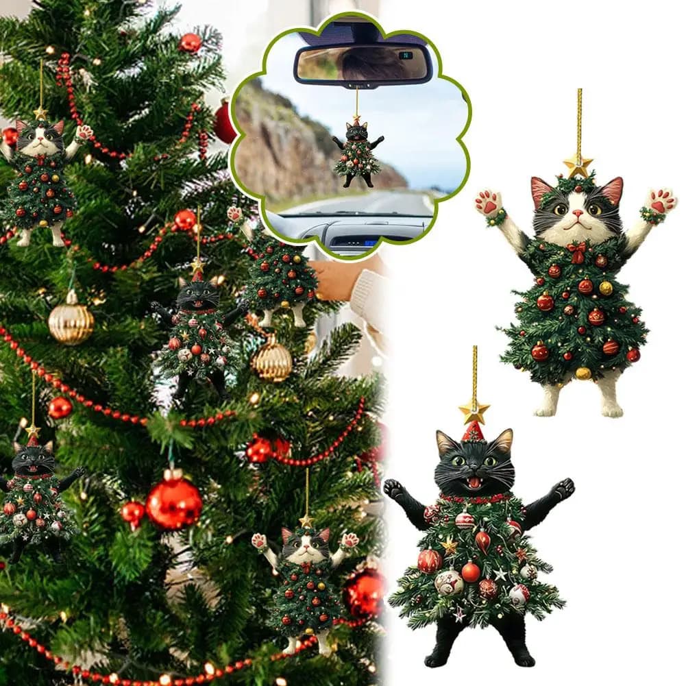 1PCS Christmas Tree Pendants 2D Acrylic Cute Cat Hanging Ornaments For Wall Xmas Tree Decorations Party Supplies New Year G D5S3