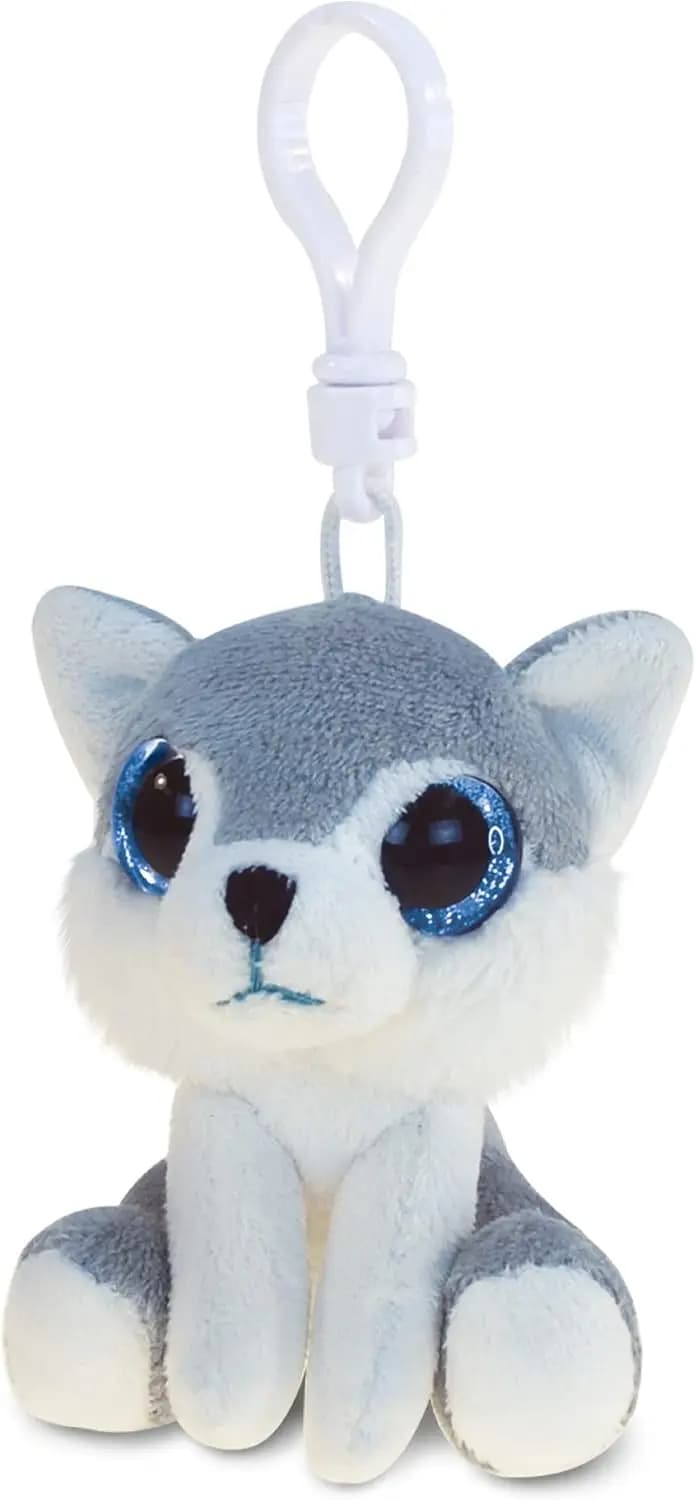 Portachiavi Peluche Lupo con Grandi Occhi e Clip - Morbido Ciondolo per Zaino per Bambini, Ragazze, Ragazzi