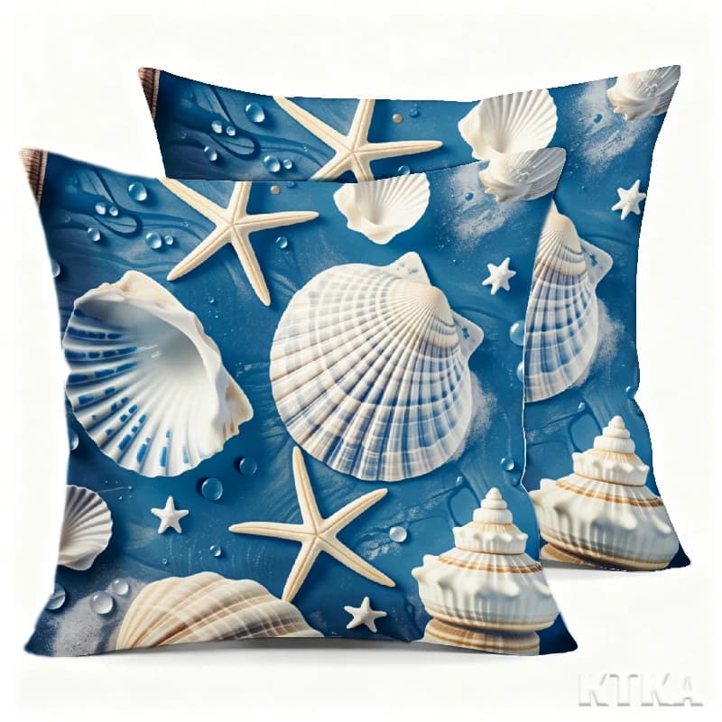 2Pcs, Ocean Shell Pillow Covers, Single-Sided, Zipper Closure, Washable Polyester - Perfect for Sofa, Living Room, Bedroom Decor, Decorative Pillows.
