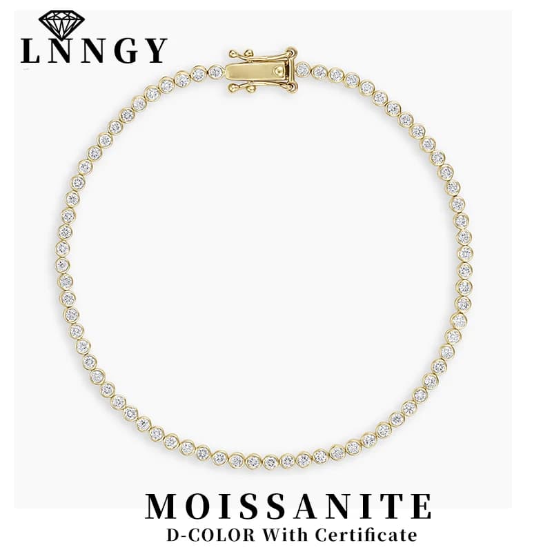 Lnngy Bezel 2.5mm/3MM Round Moissanite Tennis Bracelet For Women Exquisite 14K Gold Filled Bracelet Hand Chain Jewelry Gifts