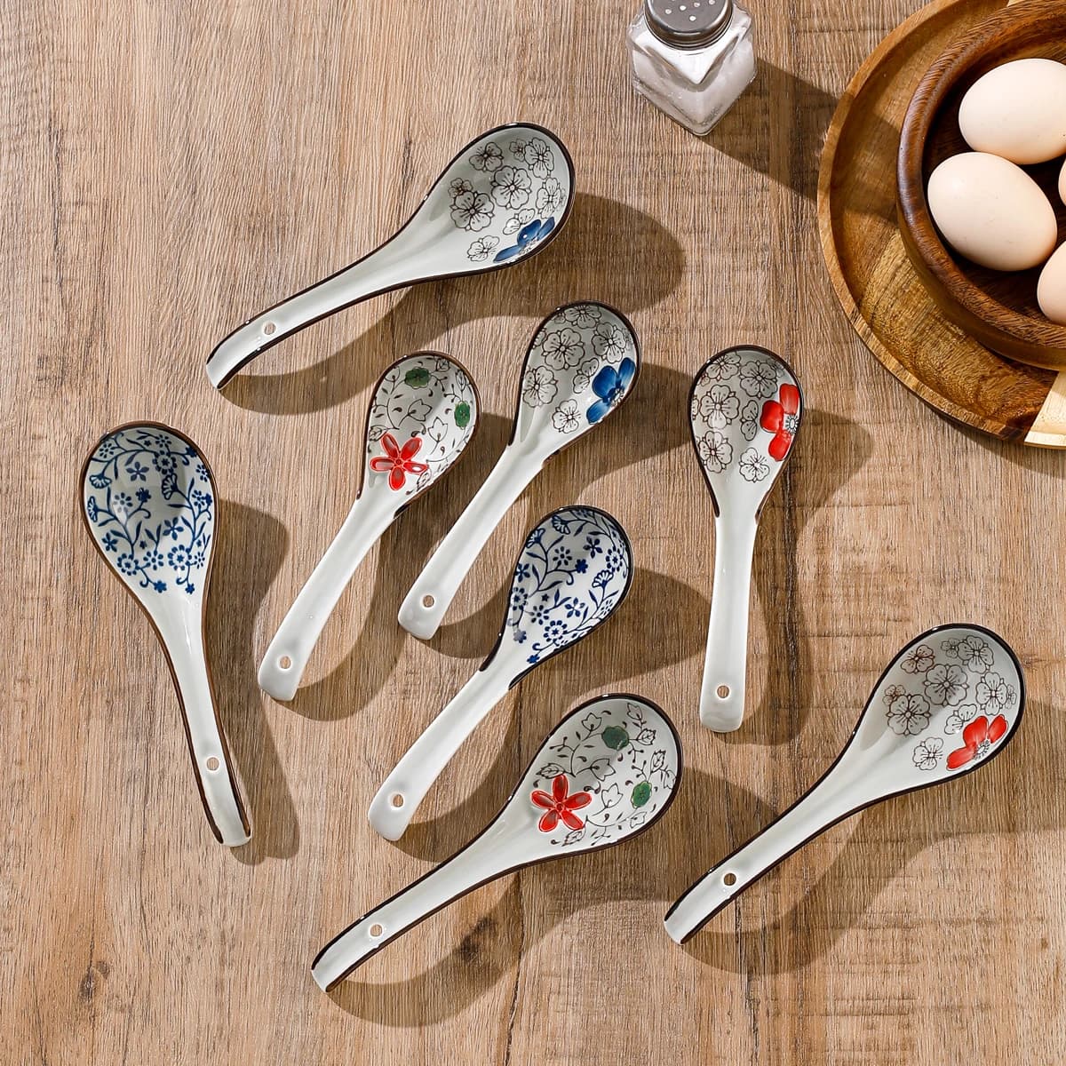 4 pezzi cucchiaio in ceramica protezione ambientale Set di posate da cucina per uso domestico Set di cucchiai da minestra in ceramica con stampa floreale retrò