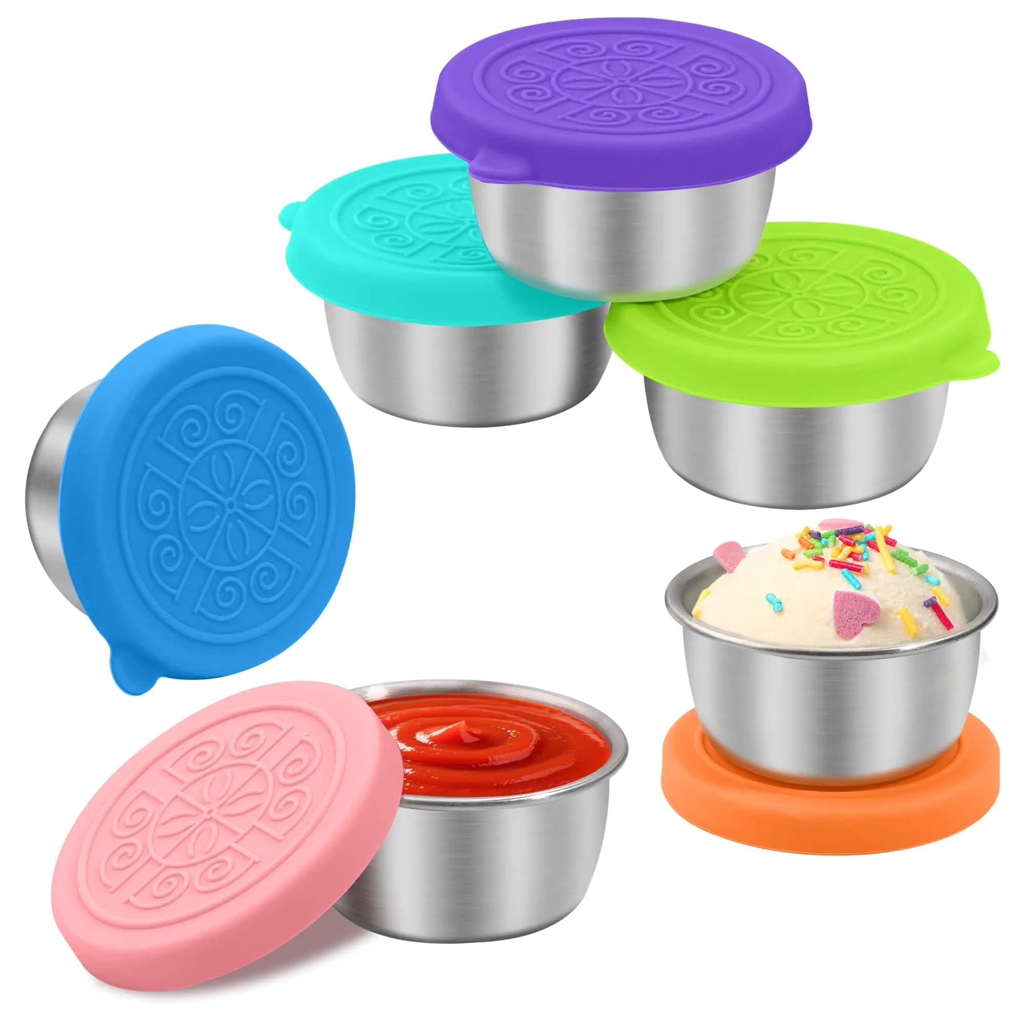 6PCS Leakproof Stainless Steel Sauce Containers with Lids, Reusable for Lunch, Picnics, Travel, Office & Meal Prep.