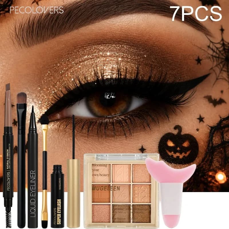 7PCS Eye Set, Eye Shadow+eyeliner Pencil+eye Black+eyebrow Pencil+makeup Tools, High Color Rendering, Full Set of Eye Cosmetics