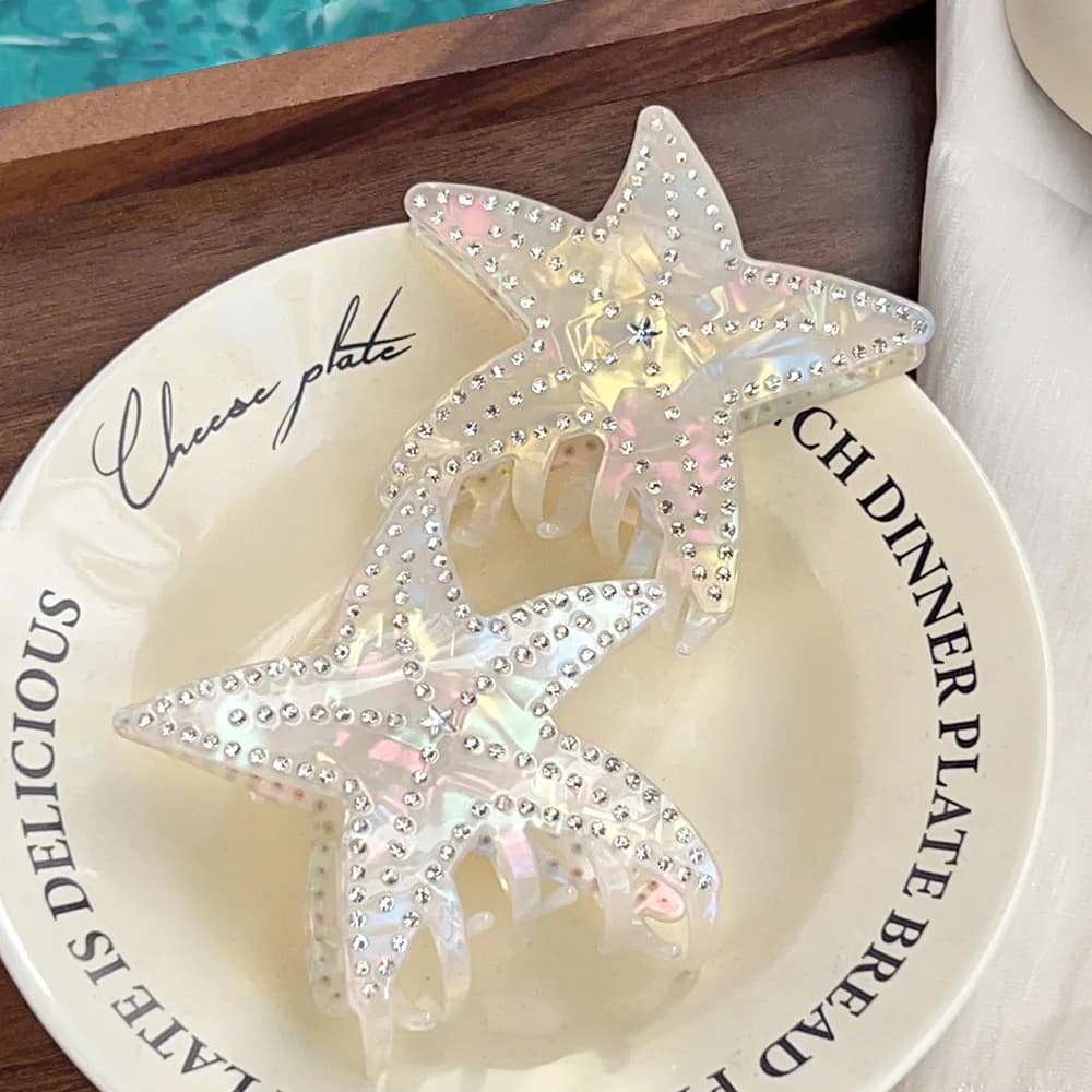 Fermaglio per capelli con strass a tema stella marina Accessorio per capelli di lusso Clip per artiglio Accessorio per capelli alla moda di fascia alta per le donne